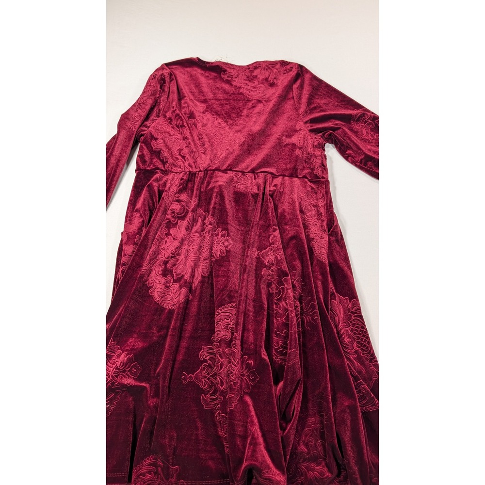 Torrid Burgundy Velvet Embossed Damask Wrap Dress V-Neck Long Sleeve Plus Size 2 - Picture 3 of 9